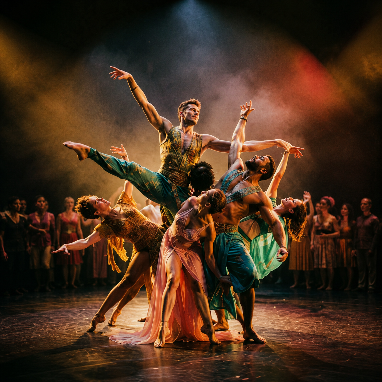 Bailarinos em apresentação no palco